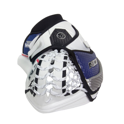A photo of the Vaughn Ion Pro Select Senior Goalie Catcher in colour white, black and blue. 