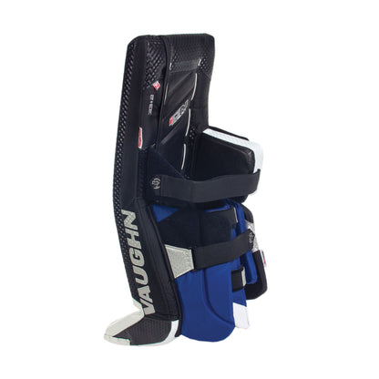 A photo of the Vaughn Ion Pro Select Senior Goalie Pad in colour white, black and blue.