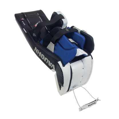 A photo of the Vaughn Ion Pro Select Senior Goalie Pad in colour white, black and blue.