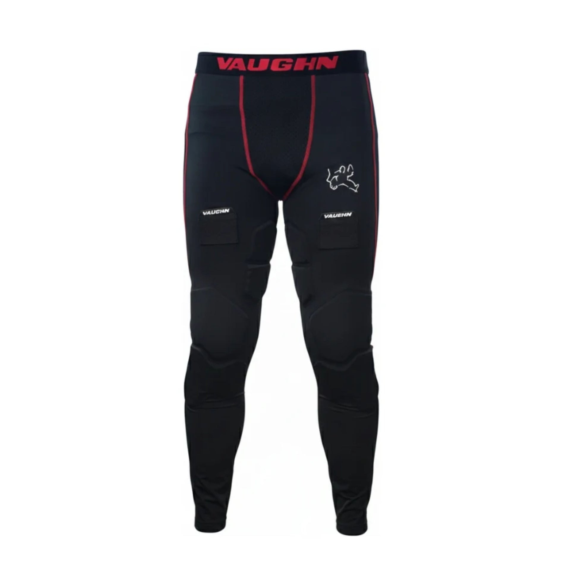 A photo of the Vaughn VX1 Senior Padded Goalie Compression Pant in colour black and red.