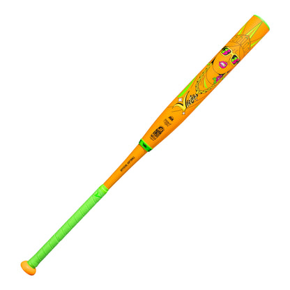 A photo of the Victus Beacon Neon Orange USSSA YA-YA Load Slo-Pitch Bat in colour orange and green.