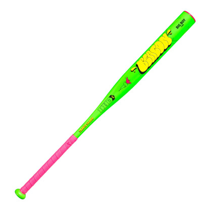 A photo of the Victus Beacon Travis Clark USSSA BIG-BOY Load Slo-Pitch Bat in colour green and pink.