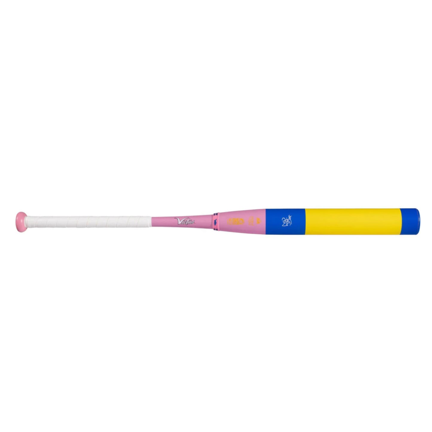A photo of the Victus Grip It & Rip It Ya-Ya 2-PC USSSA Slo-Pitch Softball Bat in colour yellow, blue, and pink.