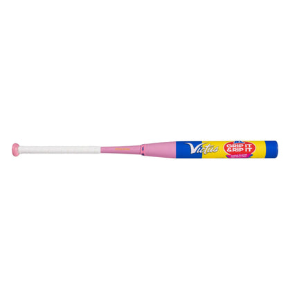 A photo of the Victus Grip It & Rip It Ya-Ya 2-PC USSSA Slo-Pitch Softball Bat in colour yellow, blue, and pink.