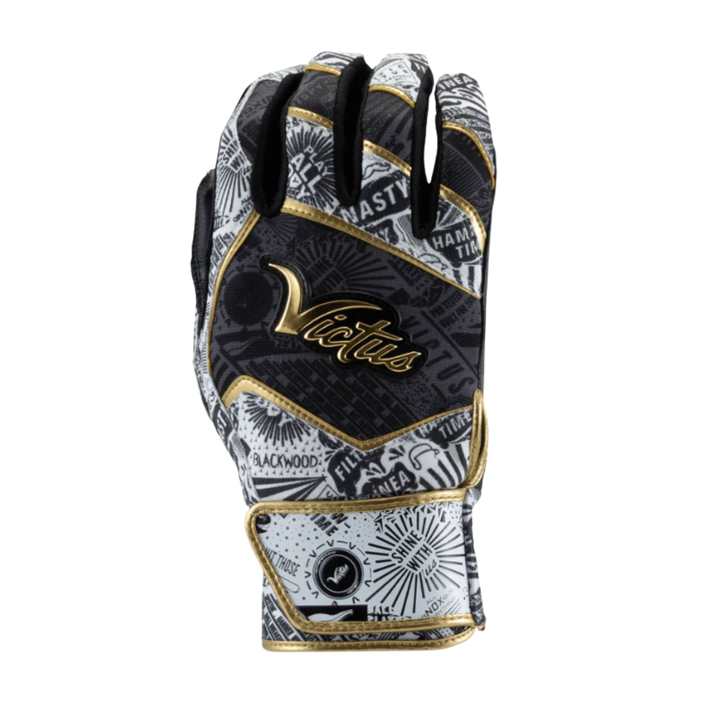 A photo of the Victus NOX Batting Gloves in colour black and gold.
