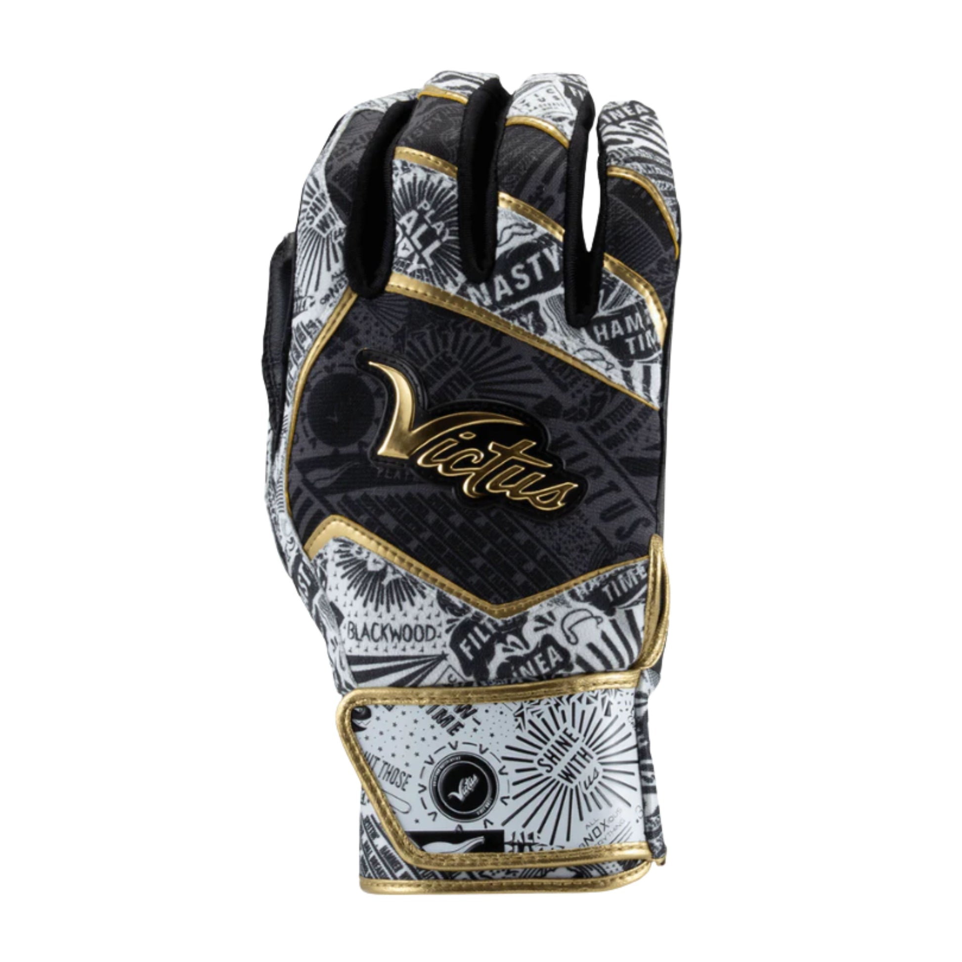 A photo of the Victus NOX Batting Gloves in colour black and gold.