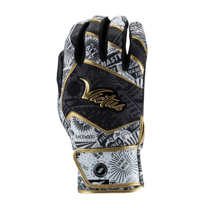 A photo of the Victus NOX Batting Gloves in colour black and gold.