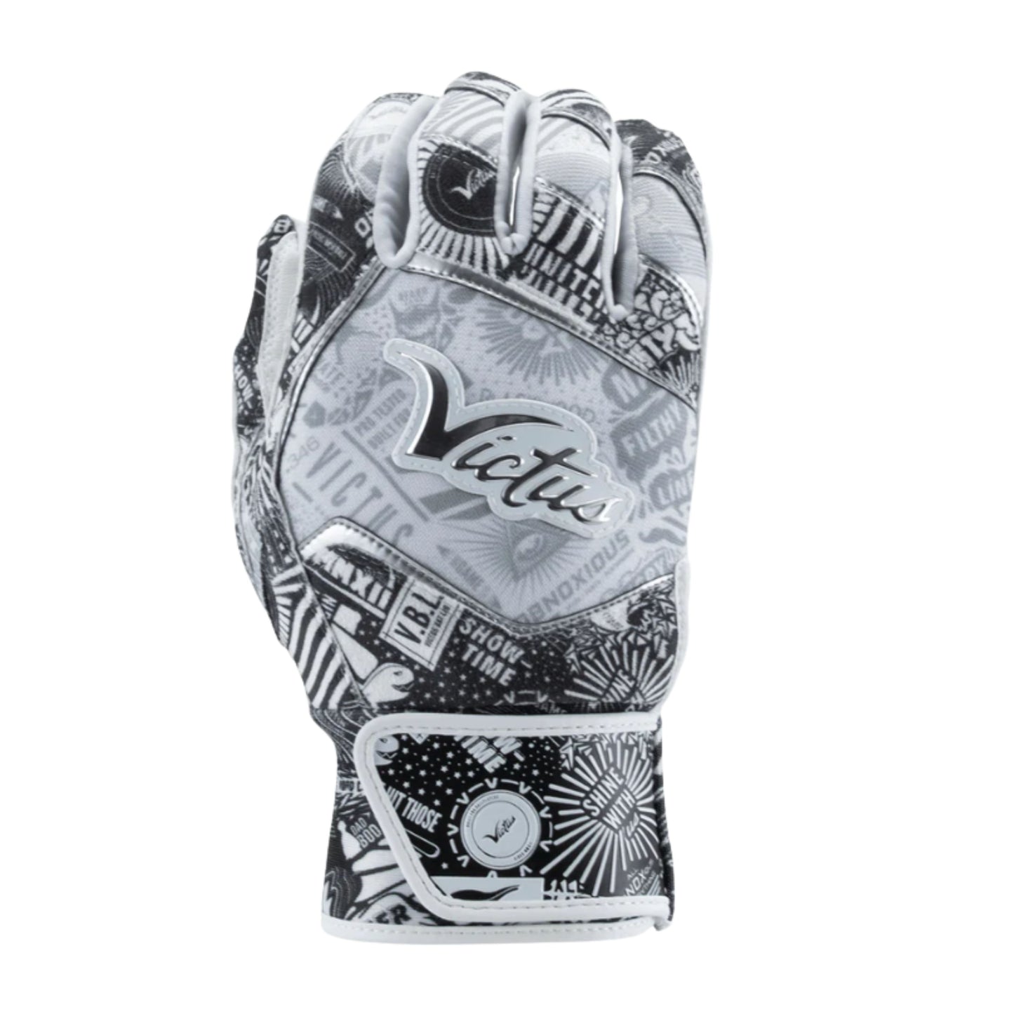 A photo of the Victus NOX Batting Gloves in colour silver, white and black.