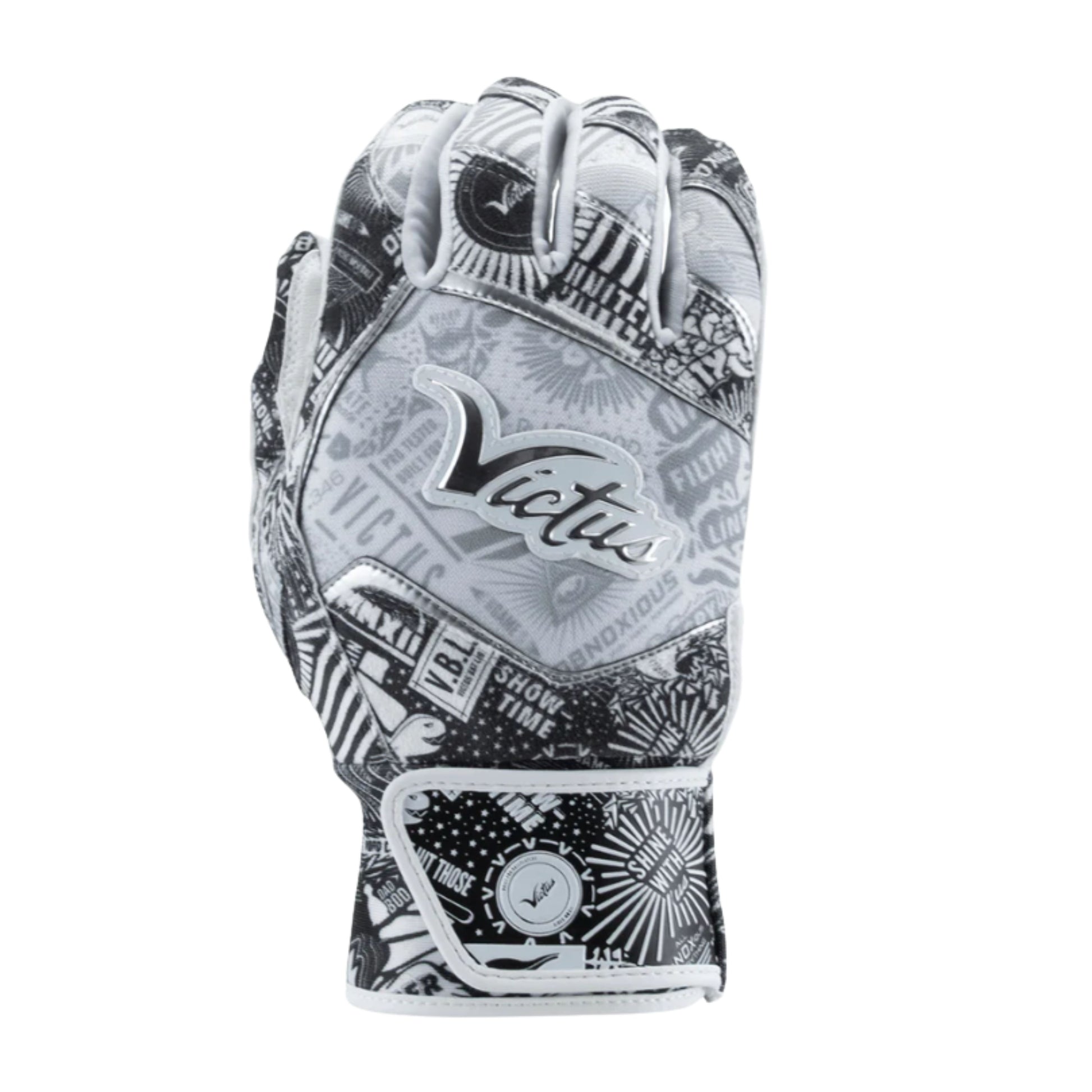 A photo of the Victus NOX Batting Gloves in colour silver, white and black.