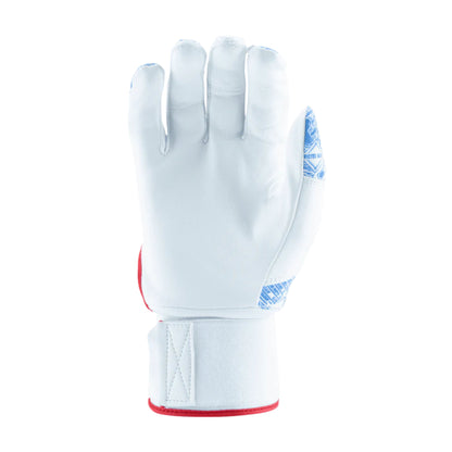 A photo of the Victus NOX Full Wrap Batting Gloves in colour white, blue and red.