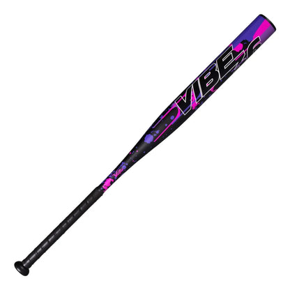 A photo of the Victus Vibe 36 1-Piece YaYa Load 12.75" Barrel Slo-pitch Bat in colour black, purple and pink.