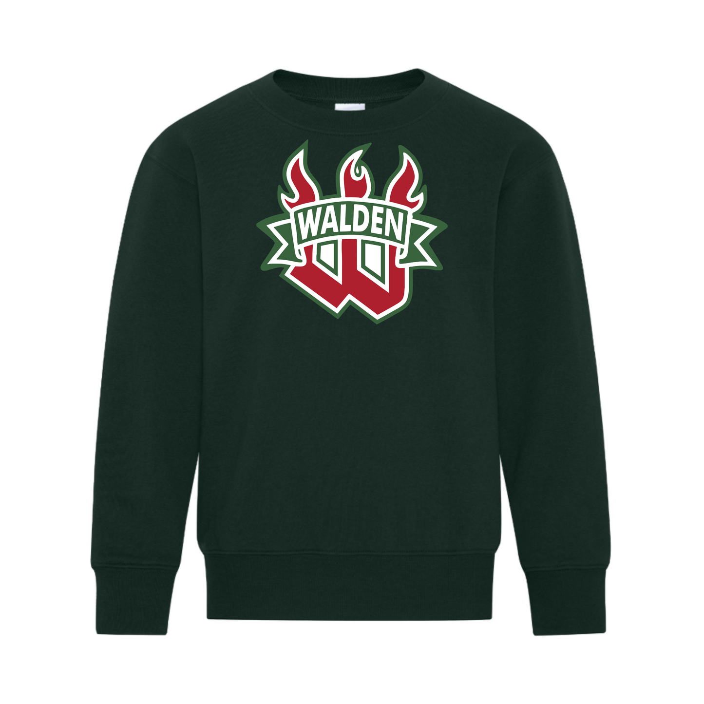 A photo of the Walden Minor Hockey Association - Youth Crewneck Sweatshirt in colour dark green.