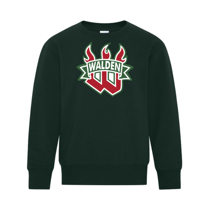 A photo of the Walden Minor Hockey Association - Youth Crewneck Sweatshirt in colour dark green.