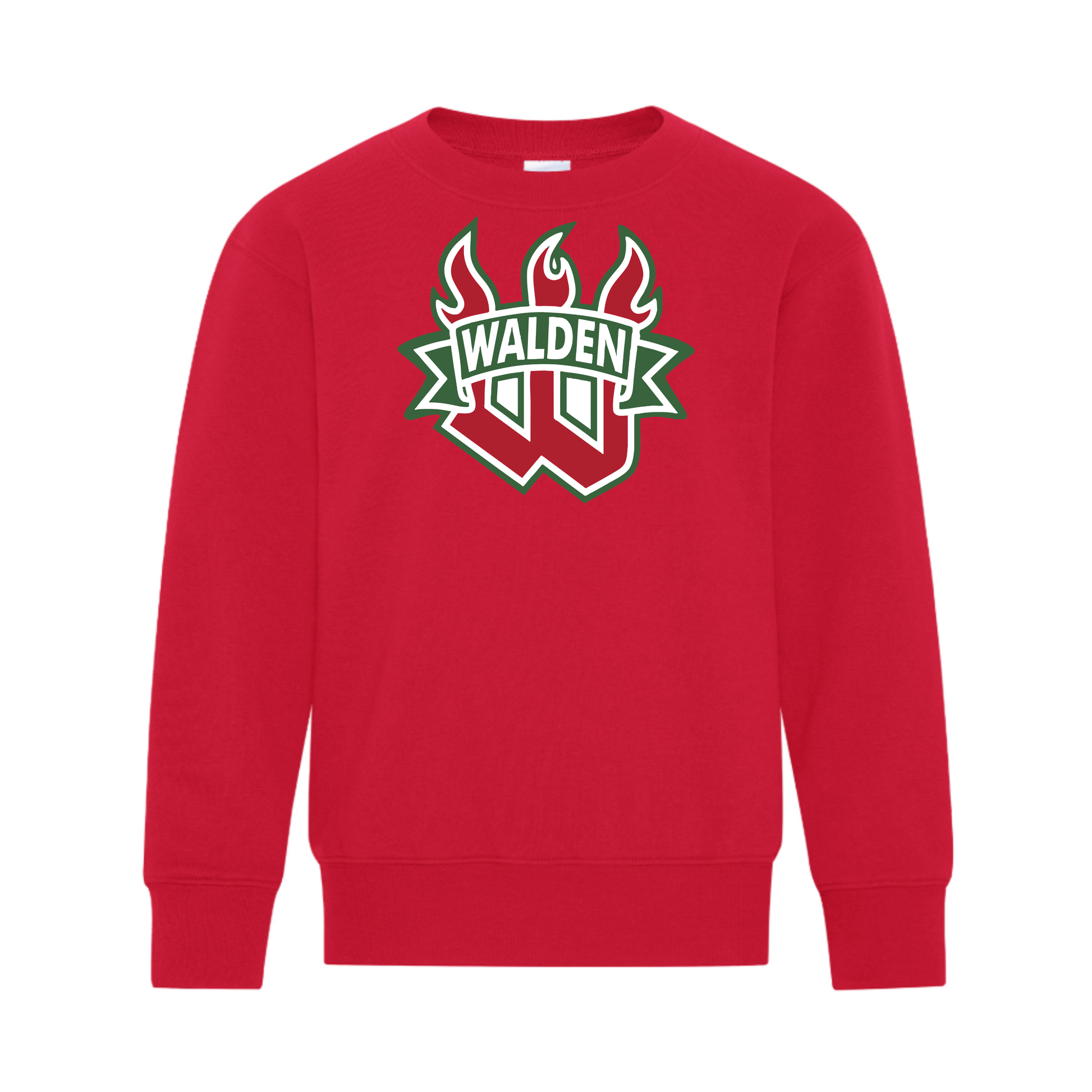 A photo of the Walden Minor Hockey Association - Youth Crewneck Sweatshirt in colour red.