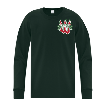 A photo of the Walden Minor Hockey Association - Youth Long Sleeve Tee in colour green.