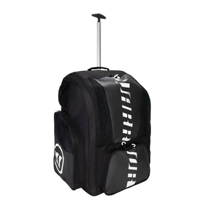 A photo of the Warrior Senior A20 Hockey Roller Backpack in colour black with white Warrior logo.