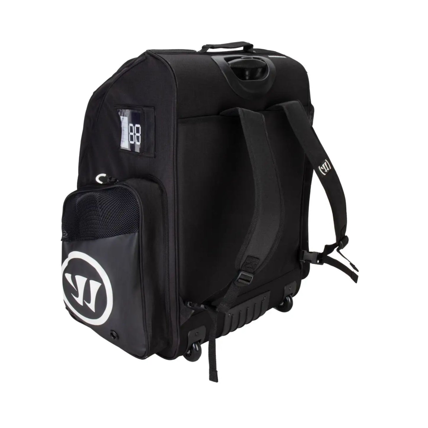A photo of the Warrior Senior A20 Hockey Roller Backpack in colour black with white Warrior logo.