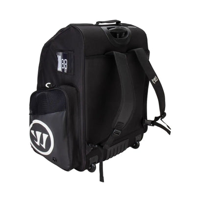 A photo of the Warrior Senior A20 Hockey Roller Backpack in colour black with white Warrior logo.