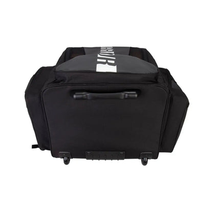 A photo of the Warrior Senior A20 Hockey Roller Backpack in colour black with white Warrior logo.