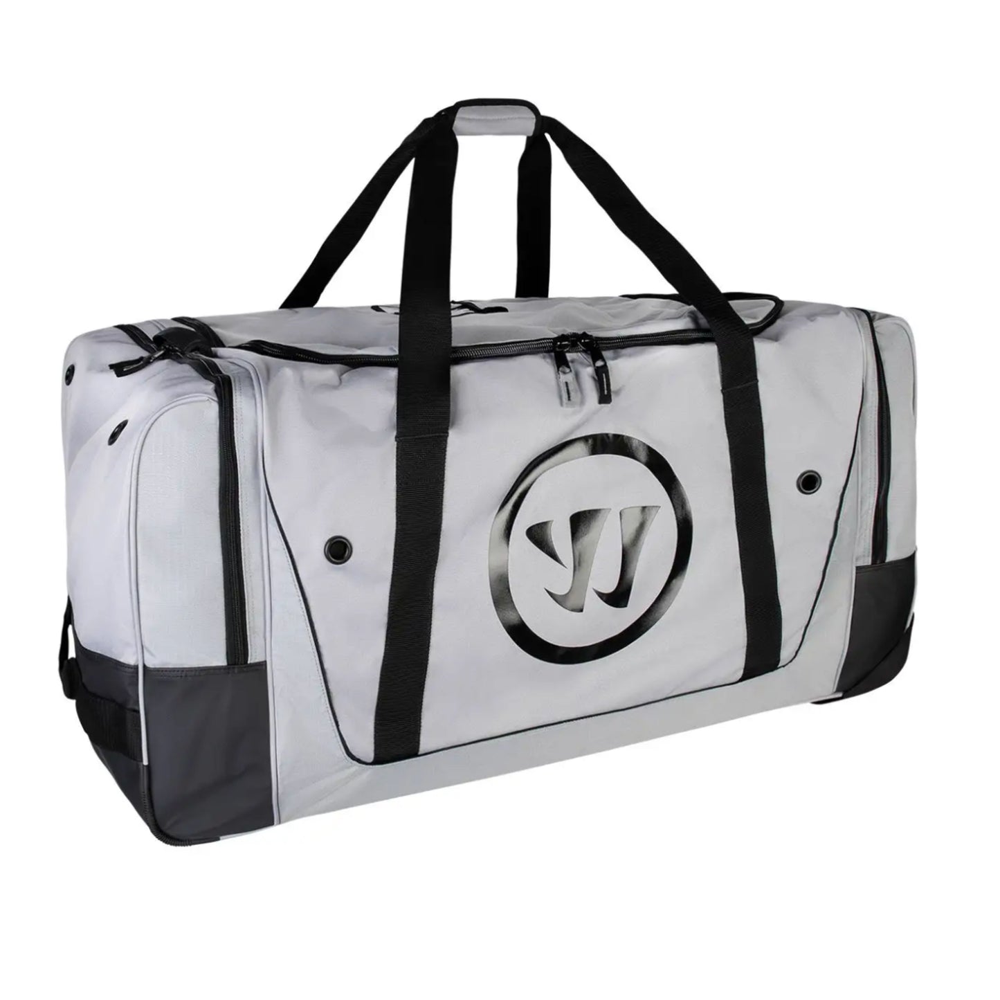 A photo of the Warrior A20 Senior Wheeled Hockey Bag in colour grey with black straps.