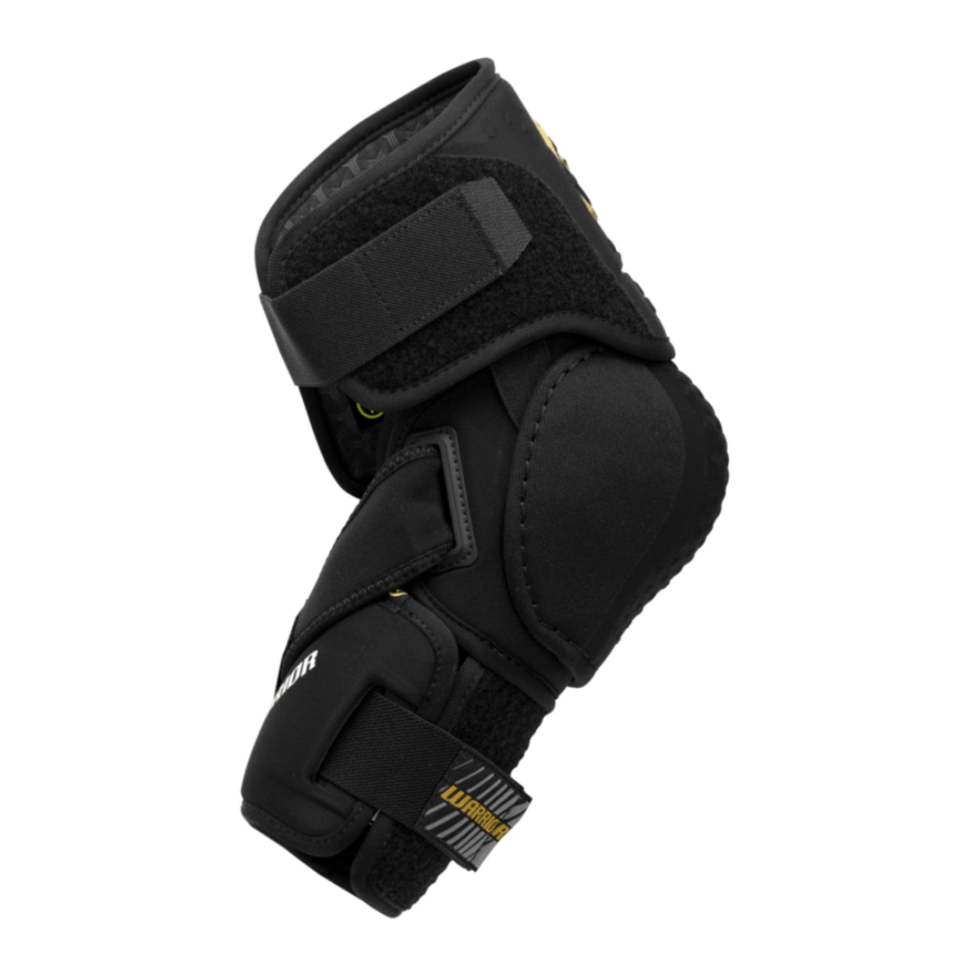 A photo of the Warrior Alpha LT Hockey Elbow Pads (2026) in colour black with gold Warrior logo.