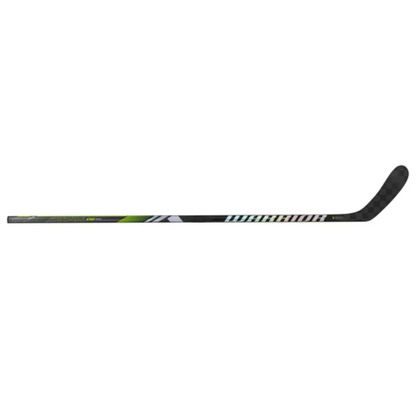 A photo of the Warrior Alpha LX2 Pro Intermediate Hockey Stick (2023) in colour black and green.