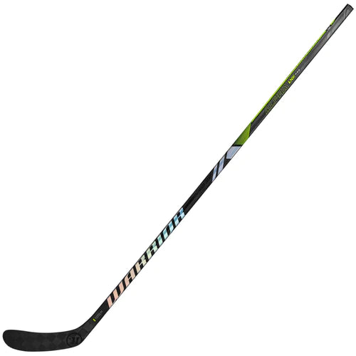 A photo of the Warrior Alpha LX2 Pro Intermediate Hockey Stick (2023) in colour black and green.