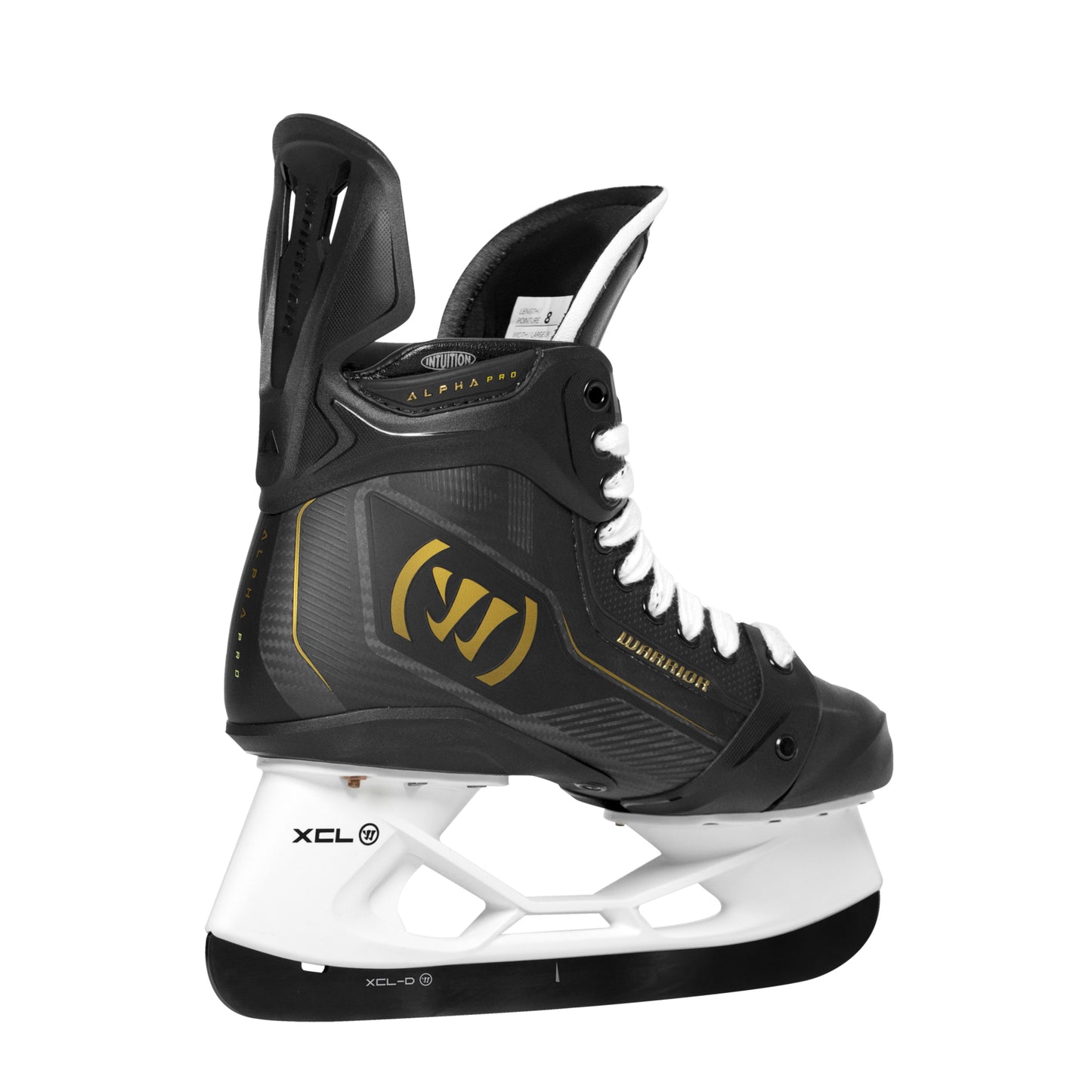 A photo of the Warrior Alpha Pro Hockey Skates in colour black and gold.