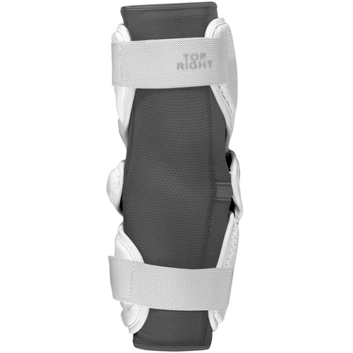 A photo of a Warrior EVO Pro Lacrosse Arm Guard elbow pad in white back view
