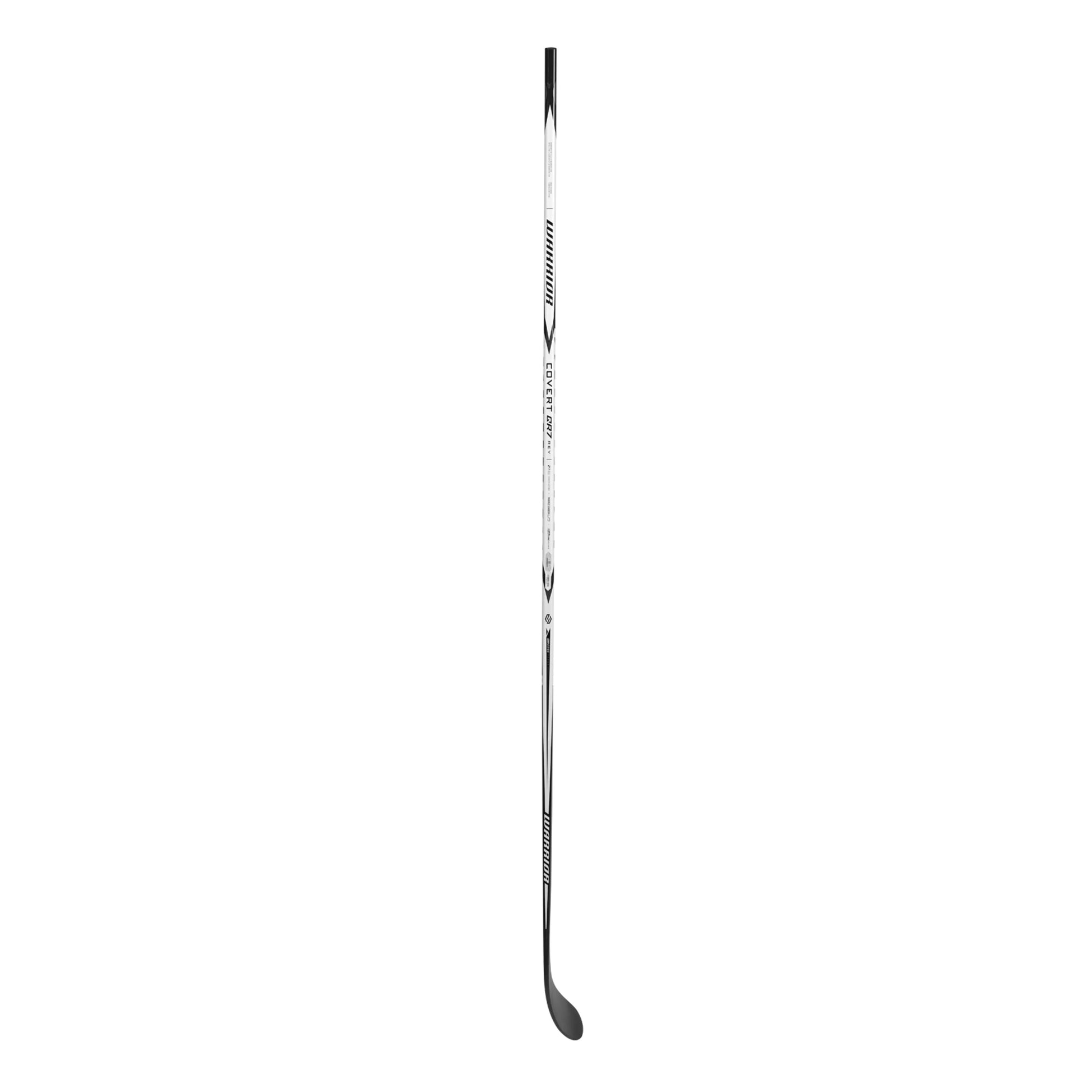 A photo of the Warrior QR7 Rev 75 SR hockey stick in colour black with white Warrior logo.