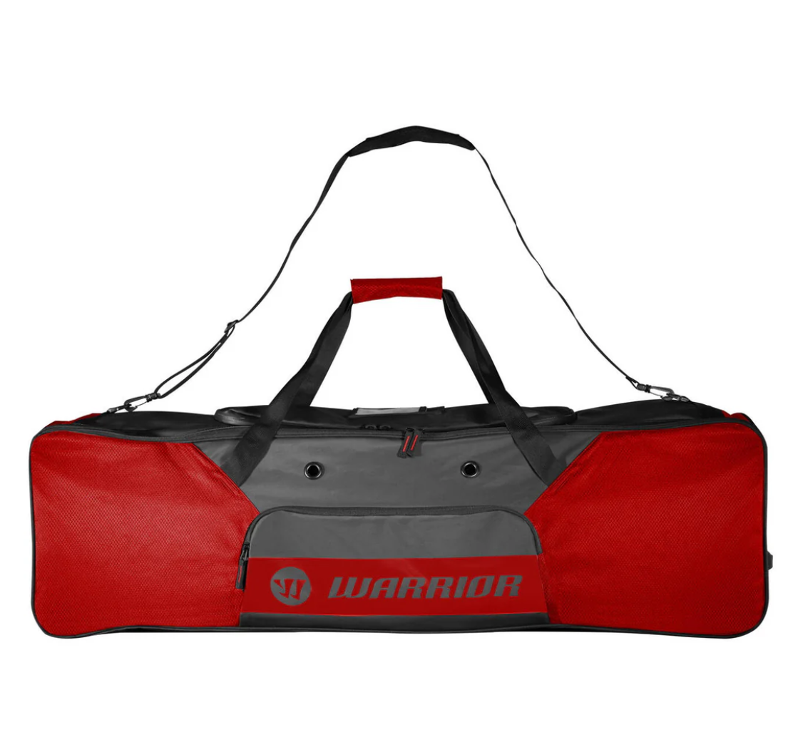 A photo of the Warrior Blackhole Lacrosse Duffel Bag in color red.