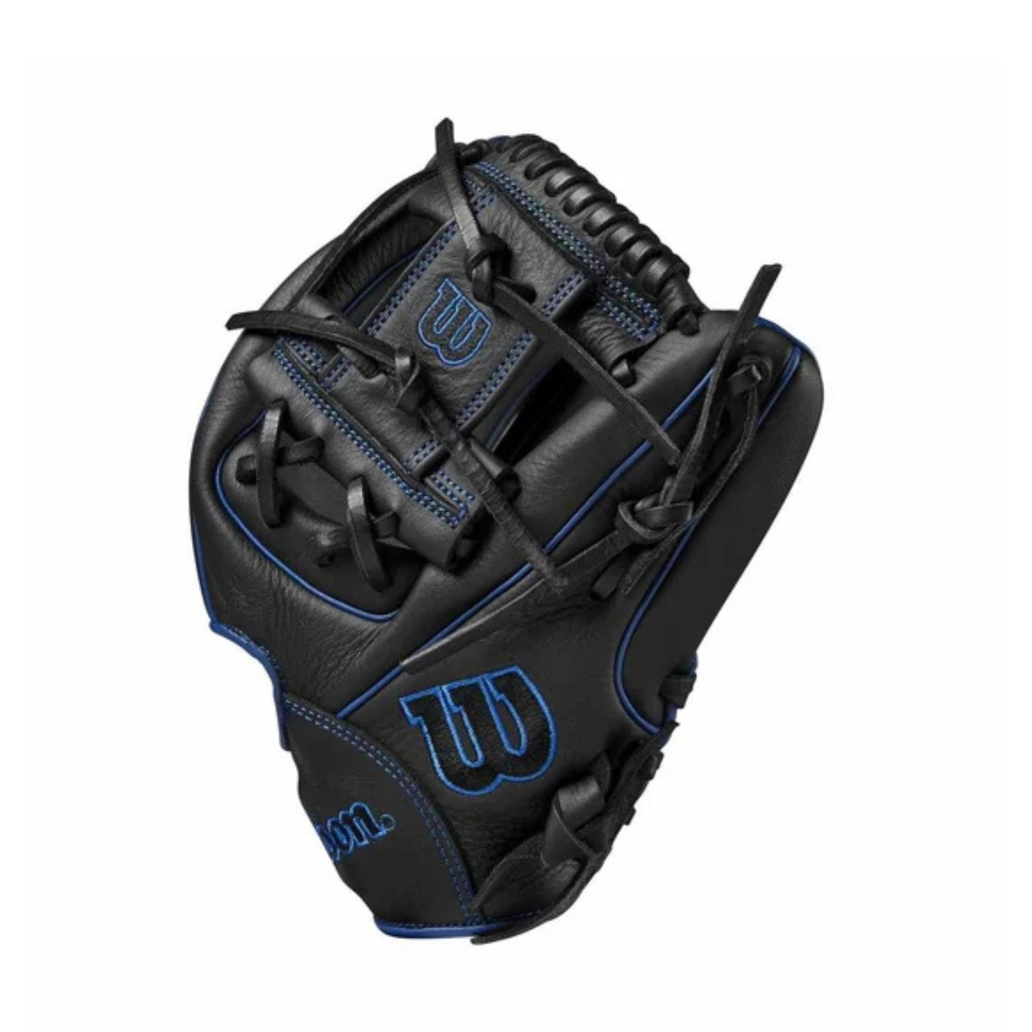 A photo of the Wilson A700 11.25" Dual Post Baseball Glove in colour black and blue.