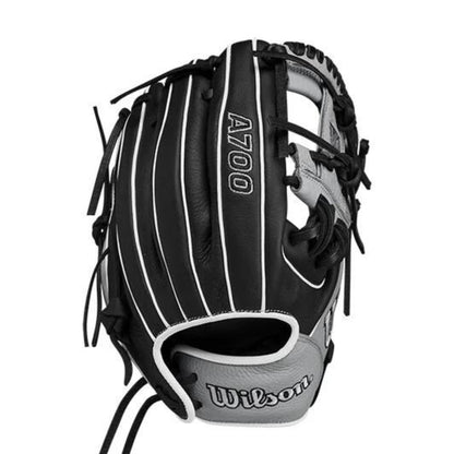 A photo of the Wilson A700 11.5" Dual Post Baseball Glove in colour black and grey.