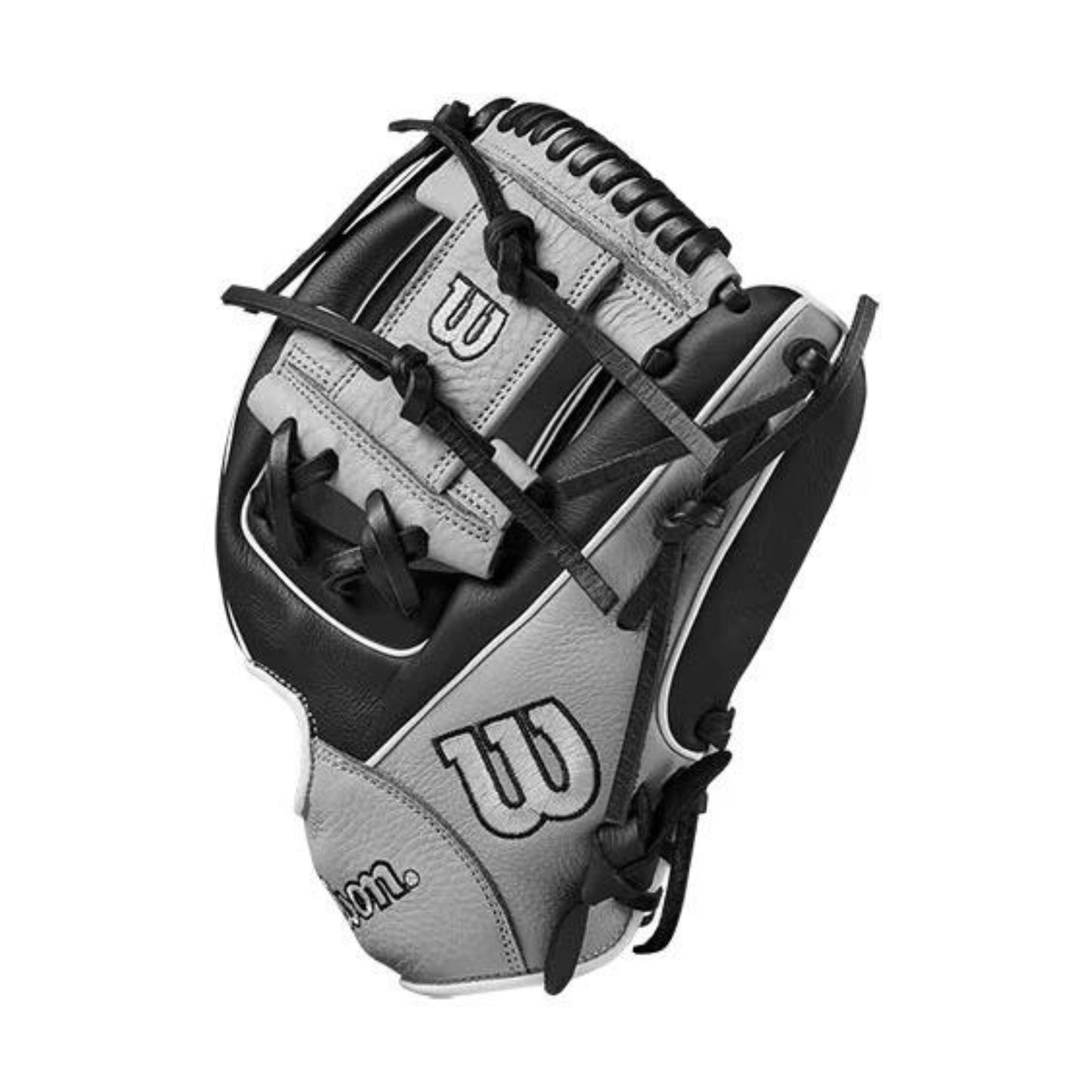 A photo of the Wilson A700 11.5" Dual Post Baseball Glove in colour black and grey.