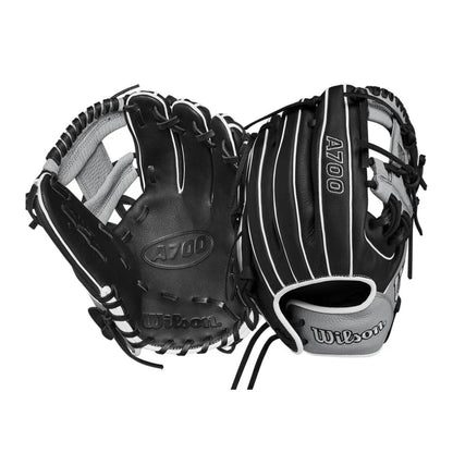 A photo of the Wilson A700 11.5" Dual Post Baseball Glove in colour black and grey.