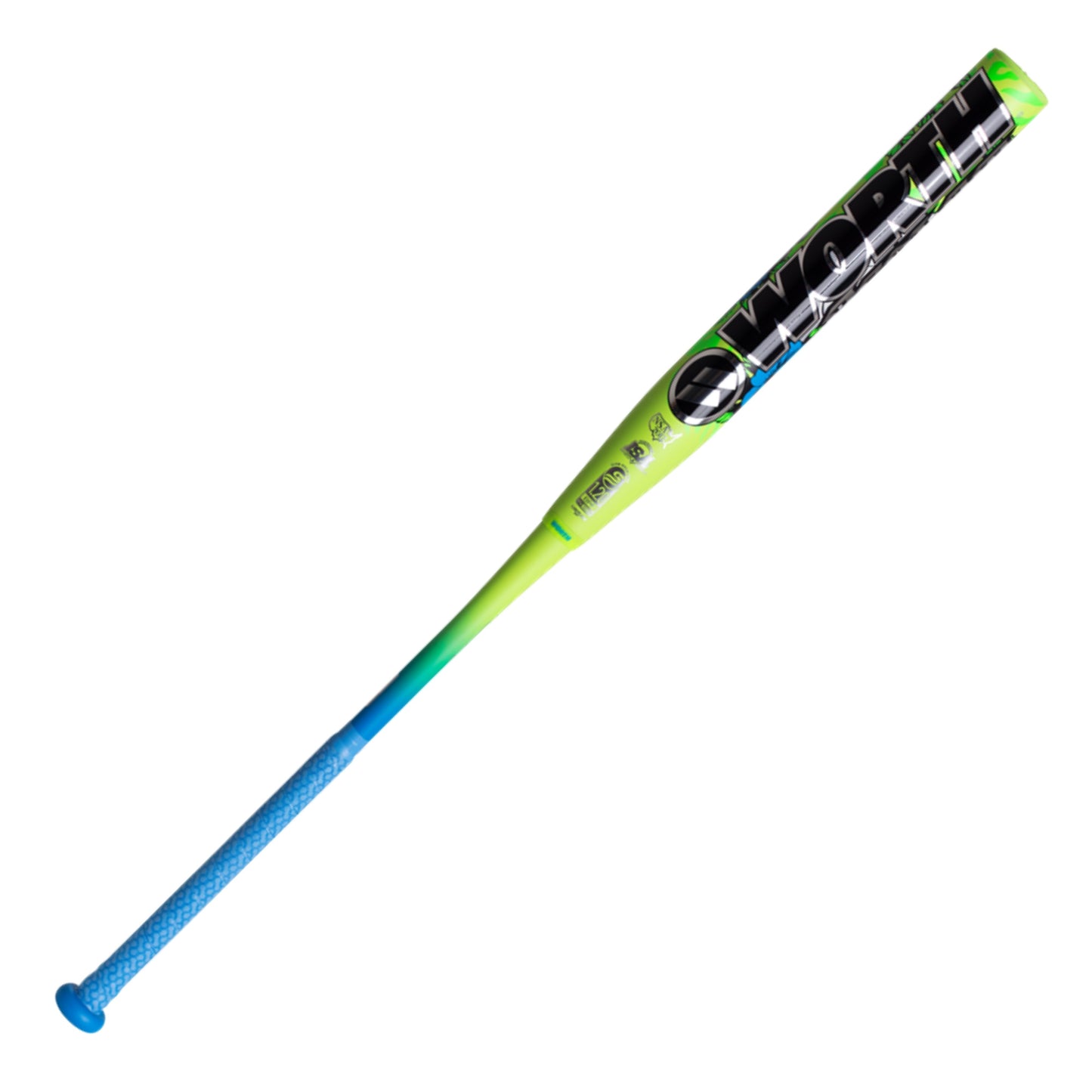 A photo of the Worth Bedlam 12.5" XL Load USSSA Slo-Pitch Bat (2026) in colour green and blue.