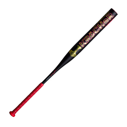 A photo of the Worth Krecher 12.75" XL Load USSSA Slo-Pitch Bat (2026) in colour black, gold and red.