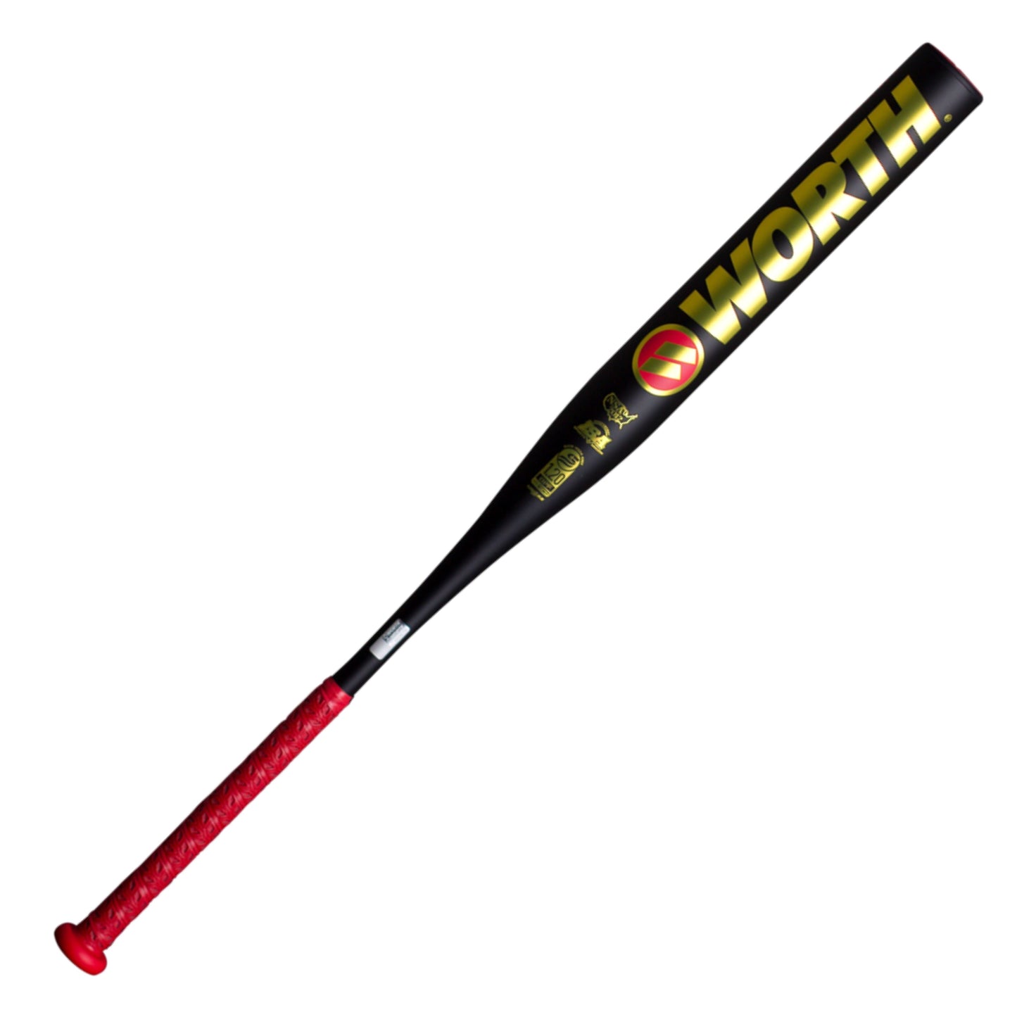 A photo of the Worth Krecher 12.75" XL Load USSSA Slo-Pitch Bat (2026) in colour black, gold and red.