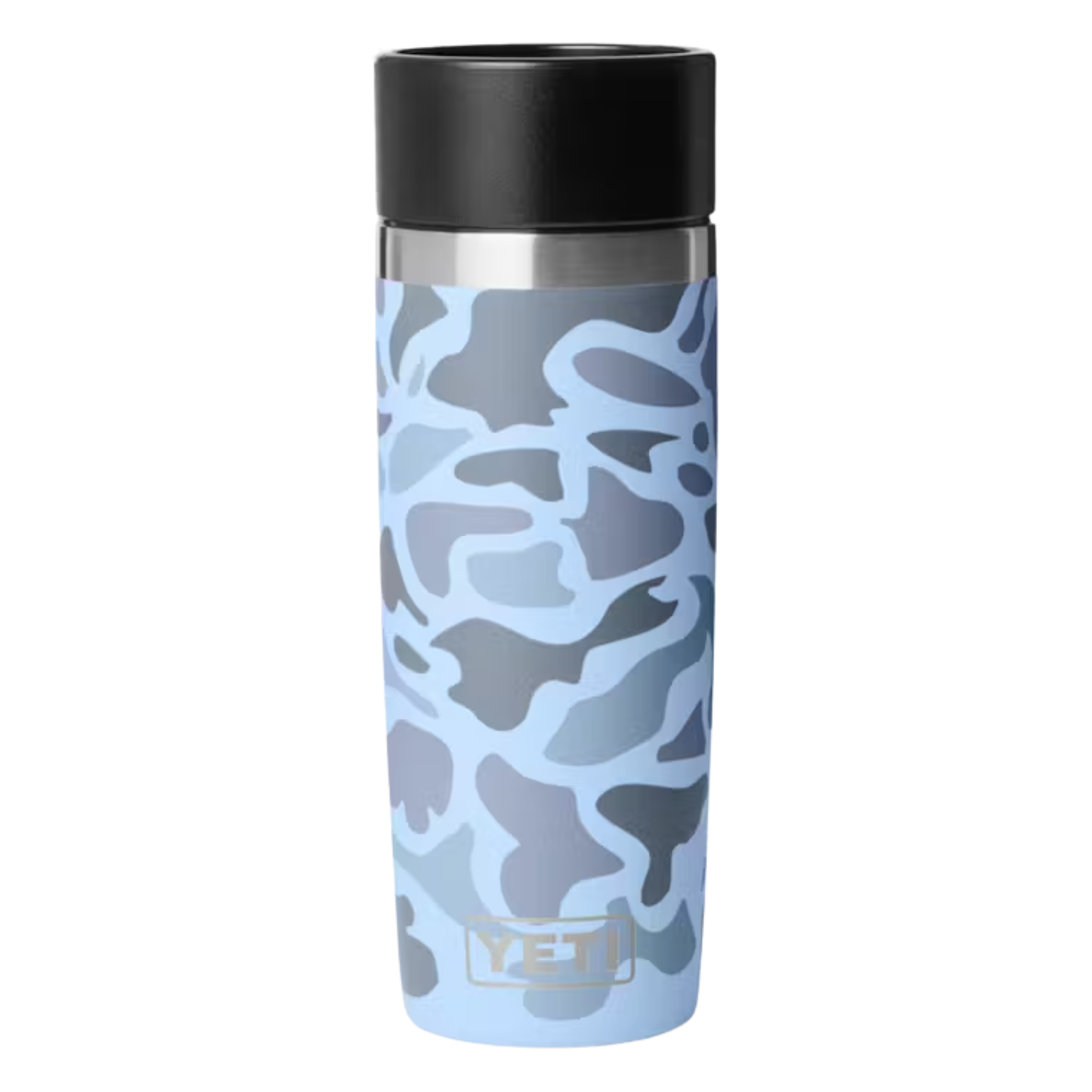 A photo of the Yeti Rambler 16oz Travel Water Bottle in colour blue camo.