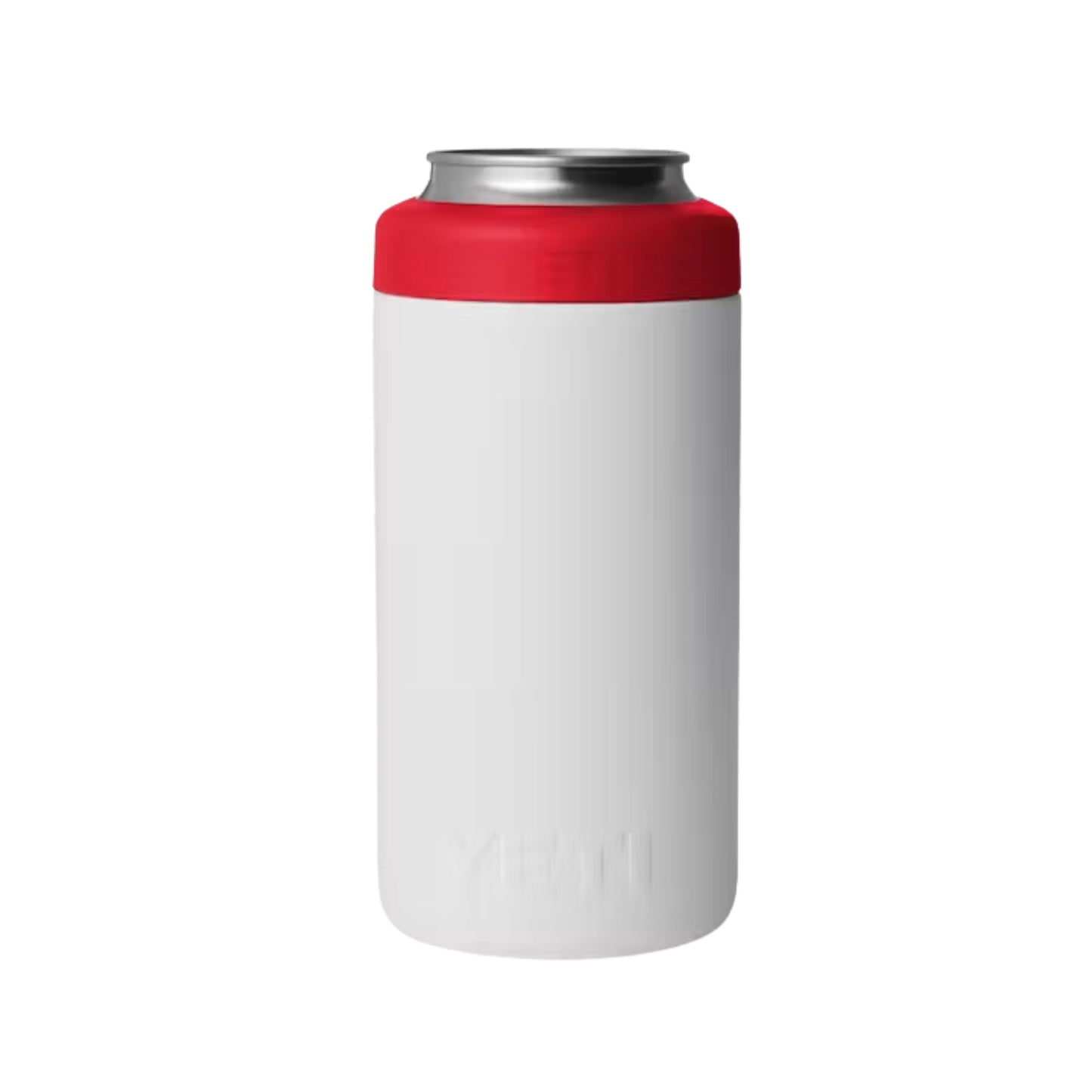 A photo of the Yeti Rambler 16 oz Colster Tall Can Insulator in colour white and red.