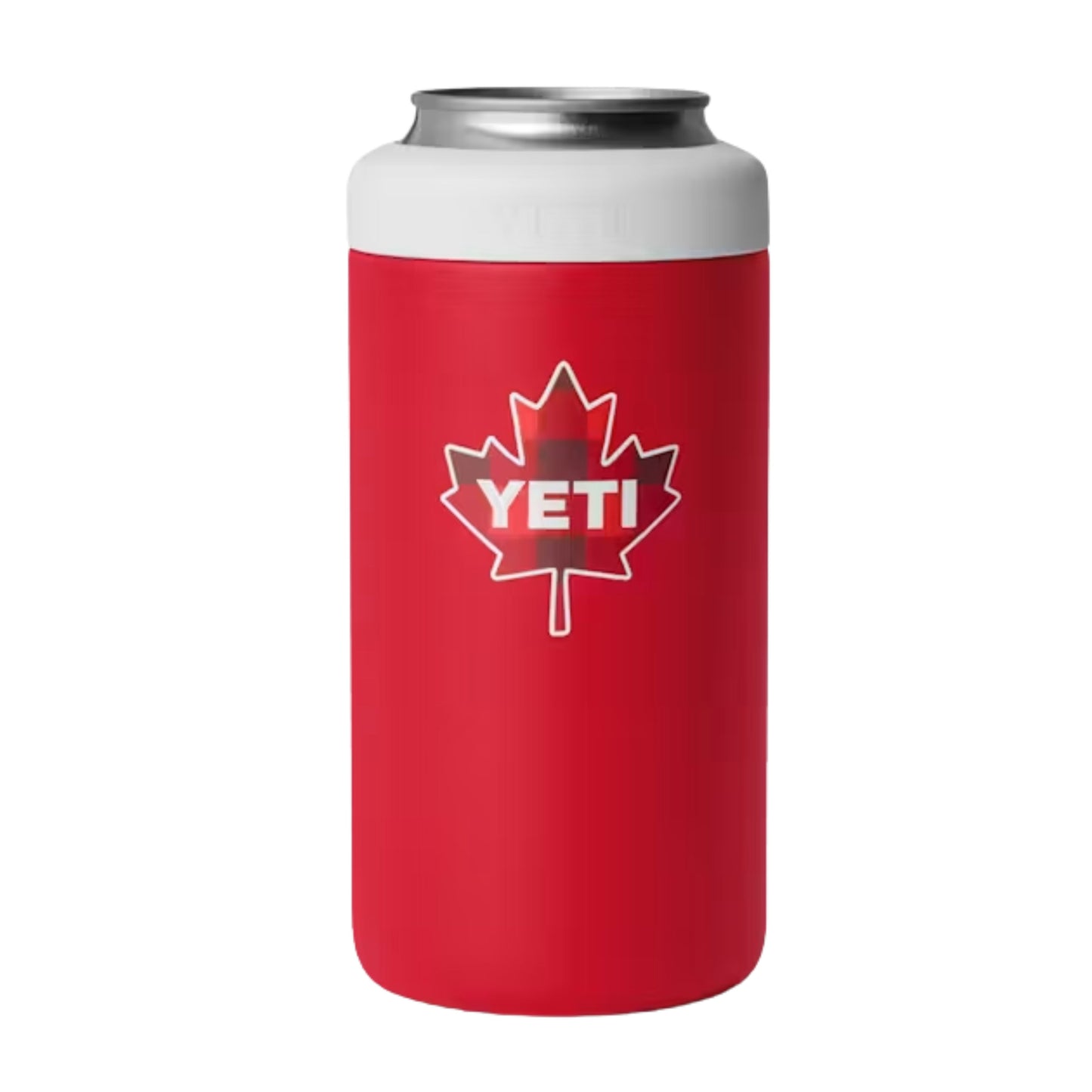 A photo of the Yeti Rambler 16 oz Colster Tall Can Insulator in colour red and white.