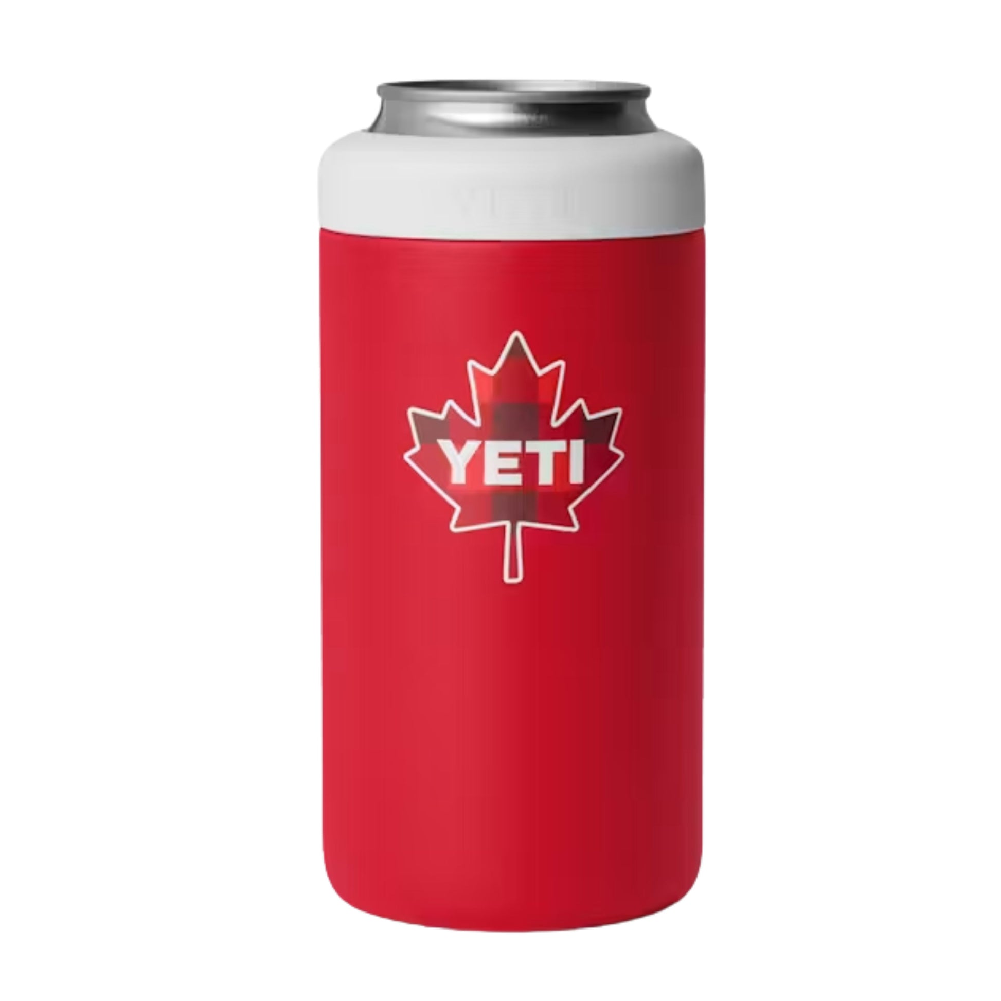 A photo of the Yeti Rambler 16 oz Colster Tall Can Insulator in colour red and white.