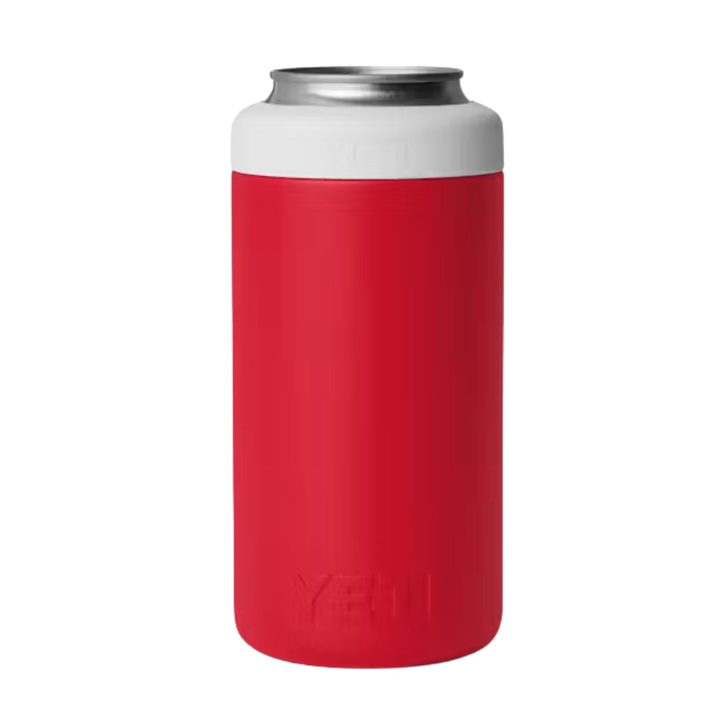 A photo of the Yeti Rambler 16 oz Colster Tall Can Insulator in colour red and white.