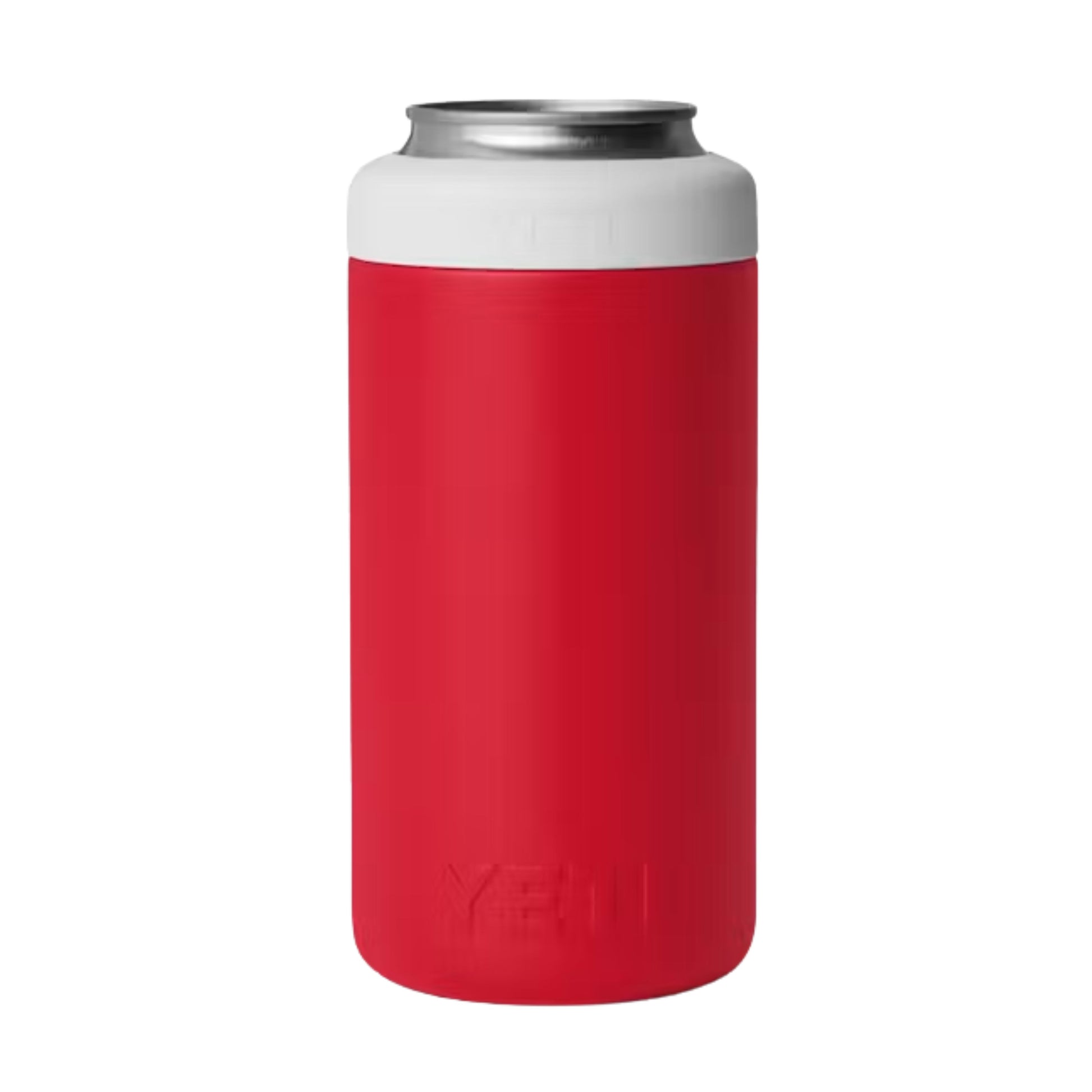 A photo of the Yeti Rambler 16 oz Colster Tall Can Insulator in colour red and white.