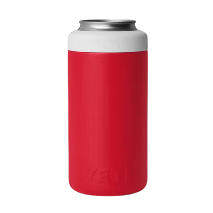 A photo of the Yeti Rambler 16 oz Colster Tall Can Insulator in colour red and white.
