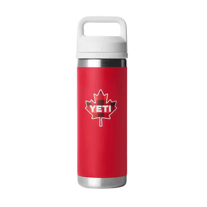 A photo of the Yeti Rambler 18 oz Bottle w/ Chug Cap in colour red and white.