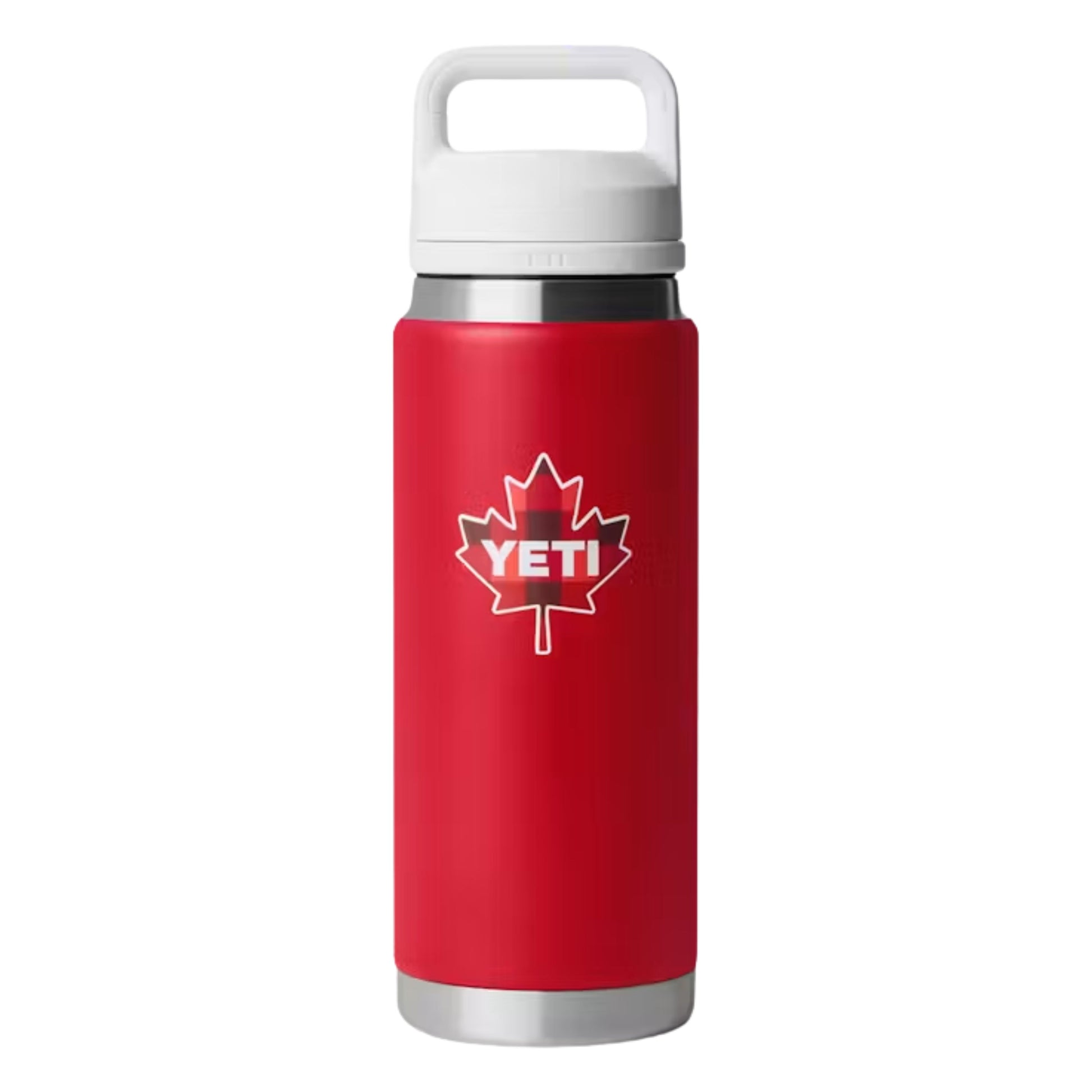 A photo of the Yeti Rambler 26 oz Bottle w/ Chug Cap in colour red and white.