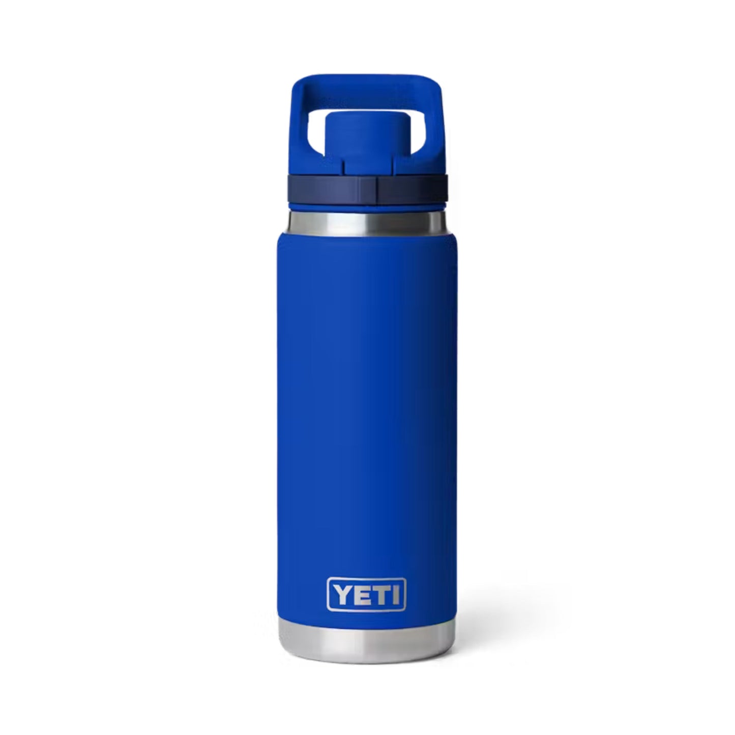 A photo of the Yeti Rambler 26 oz Bottle with Flip Chug Cap in colour blue.