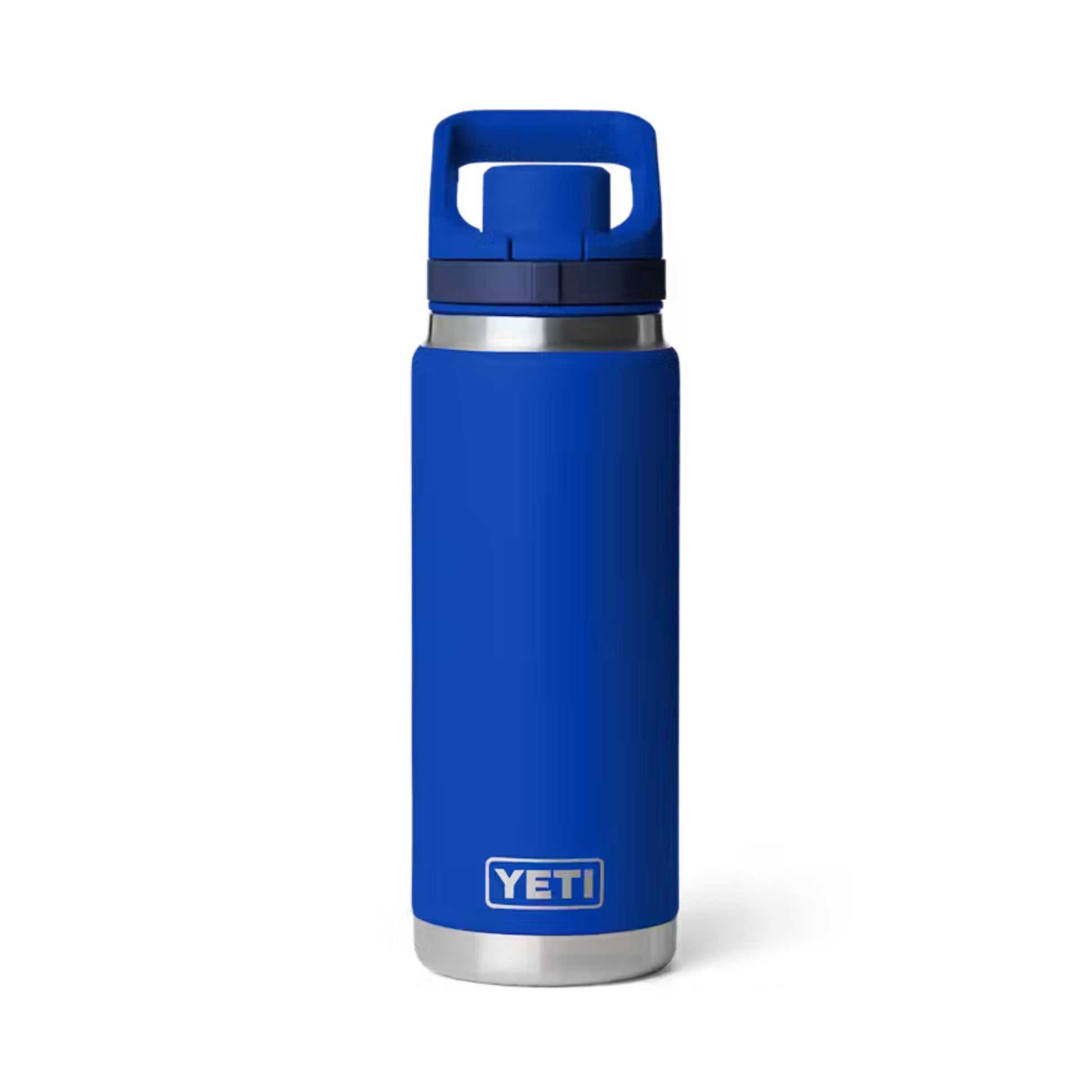 A photo of the Yeti Rambler 26 oz Bottle with Flip Chug Cap in colour blue.