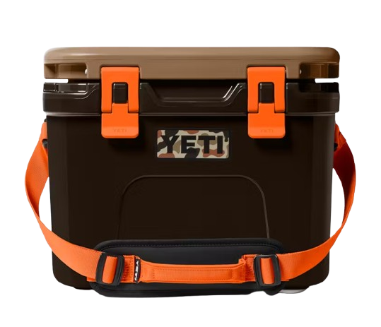 A photo of the Yeti Roadie 15 Hard Cooler in colour brown and orange.